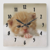 小さなオレンジ色の子猫 スクエア壁時計 (正面)