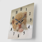 小さなオレンジ色の子猫 スクエア壁時計 (傾斜)