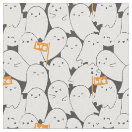 小さなオレンジ色の旗を持つ可愛いハロウィーン幽霊 ファブリック