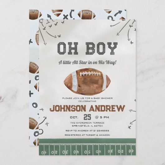 小さなオールスターアメリカンフットボールの赤ちゃんシャワー 招待状 (正面/裏面)