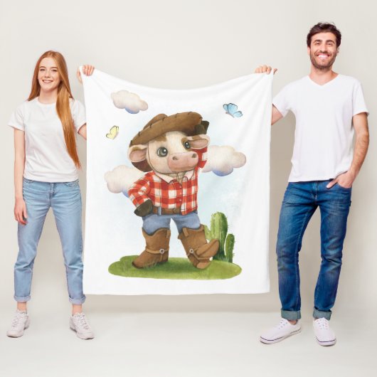 小さなカウボーイかわいい牛 フリースブランケット (インサイチュ)