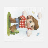 小さなカウボーイかわいい牛 フリースブランケット (正面(横))