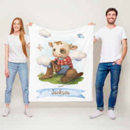 小さなカウボーイかわいい牛 フリースブランケット