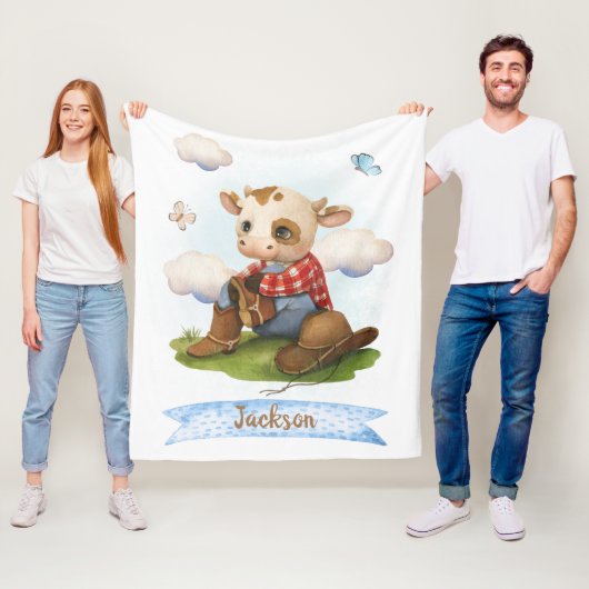 小さなカウボーイかわいい牛 フリースブランケット (インサイチュ)