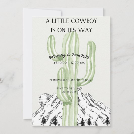 小さなカウボーイがやってくる！ベイビーシャワーの招待状 招待状 (正面)