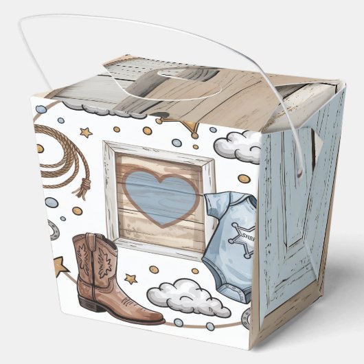 小さなカウボーイがウェスタンの赤ちゃんシャワーを浴びる フェイバーボックス (裏面)