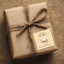 小さなカウボーイがウェスタン・ベビーシャワーに向かっている スクエアシール