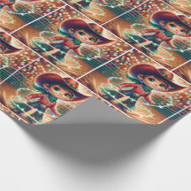 小さなカウボーイがクリスマスライトを回す