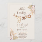 小さなカウボーイがベビーシャワー少年に向かっている 招待状 (正面/裏面)