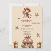 小さなカウボーイが町にやってくる！カウボーイ ベイビーシャワー 招待状 (正面)