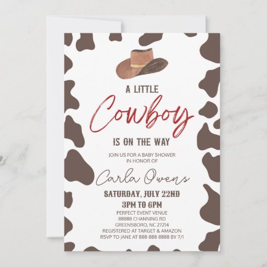 小さなカウボーイが行く!ロデオ赤ちゃんシャワー 招待状 (正面)
