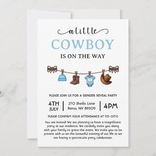 小さなカウボーイが西の赤ちゃんシャワーを途中にある 招待状 (正面)