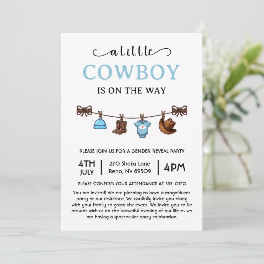 小さなカウボーイが西の赤ちゃんシャワーを途中にある 招待状 (スタンド正面)