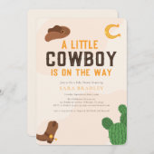 小さなカウボーイが西の赤ちゃんシャワーを途中にある 招待状 (正面/裏面)