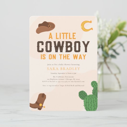 小さなカウボーイが西の赤ちゃんシャワーを途中にある 招待状 (スタンド正面)
