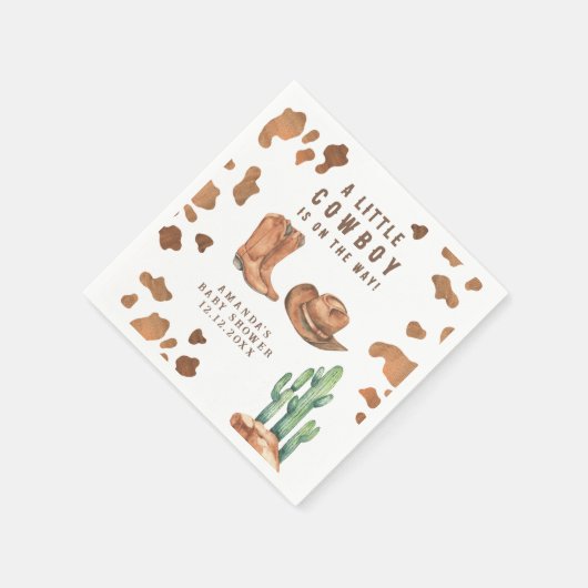 小さなカウボーイが赤ちゃんシャワーを浴びている スタンダードカクテルナプキン (角)