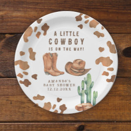 小さなカウボーイが赤ちゃんシャワーを浴びている ペーパープレート