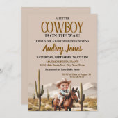小さなカウボーイが赤ちゃんシャワーを浴びている 招待状 (正面/裏面)