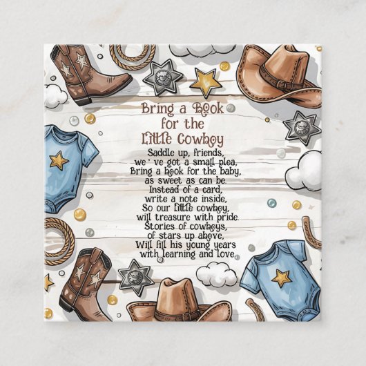 小さなカウボーイが赤ちゃんシャワーを浴びる途中 エンクロージャーカード (正面)