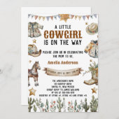 小さなカウボーイが赤ちゃんシャワー素朴を浴びる 招待状 (正面/裏面)