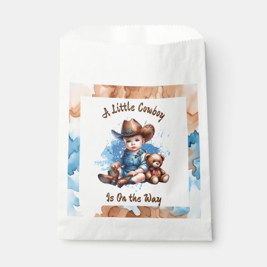 小さなカウボーイが途中だ | 赤ちゃんシャワー フェイバーバッグ (正面)
