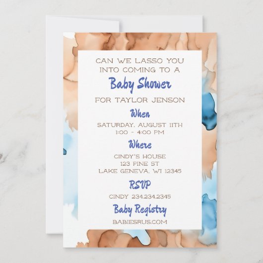 小さなカウボーイが途中だ | 赤ちゃんシャワー 招待状 (裏面)