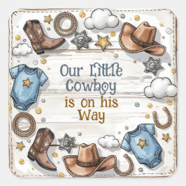 小さなカウボーイが途中で赤ちゃんシャワーのシール スクエアシール