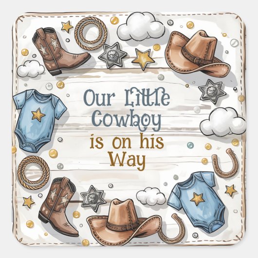小さなカウボーイが途中で赤ちゃんシャワーのシール スクエアシール (正面)