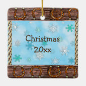 小さなカウボーイとテディベアカントリークリスマス セラミックオーナメント (裏面)