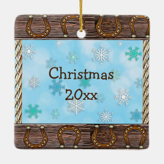 小さなカウボーイとテディベアカントリークリスマス セラミックオーナメント (裏面)