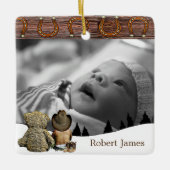 小さなカウボーイとテディベアカントリークリスマス セラミックオーナメント (正面)