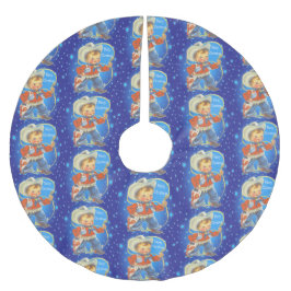 小さなカウボーイとロープで陽気なクリスマス ブラッシュドポリエステルツリースカート