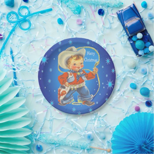 小さなカウボーイとロープで陽気なクリスマス ペーパープレート (パーティー)