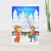 小さなカウボーイと女性のカーボーイでロープライト冬 シーズンカード (正面)