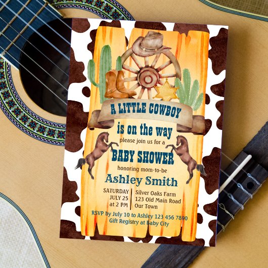 小さなカウボーイのロデオ馬の西ベビーシャワー 招待状