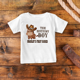 小さなカウボーイの最初のロデパーソナライズされたオ名 ベビーTシャツ