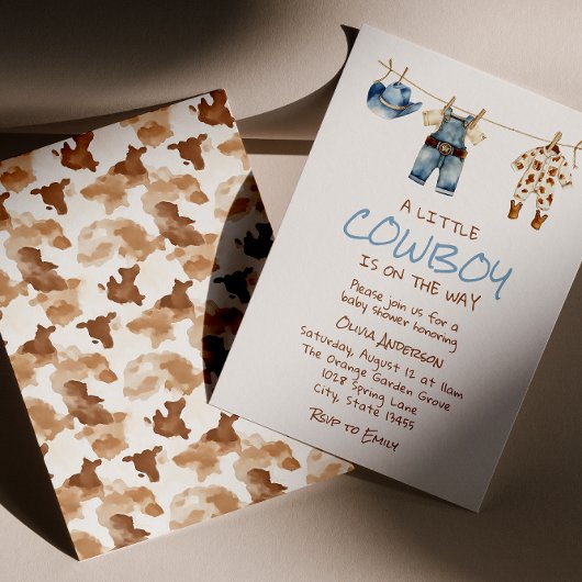 小さなカウボーイの物干し青い西ベビーシャワー 招待状