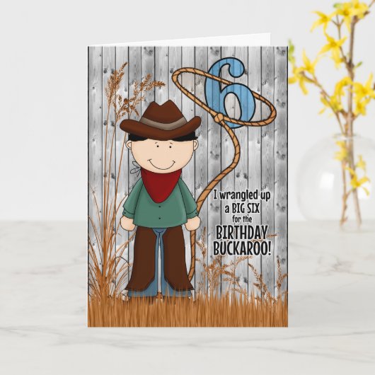 小さなカウボーイの西をテーマにした6番目の誕生日 カード (黄色い花)