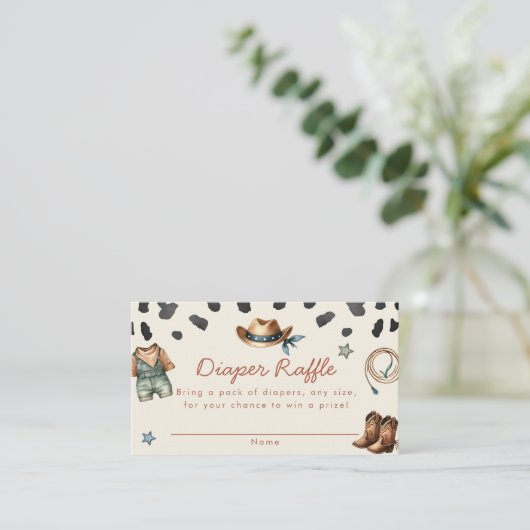 小さなカウボーイの赤ちゃんシャワーおむつラッフルカード エンクロージャーカード (スタンド正面)