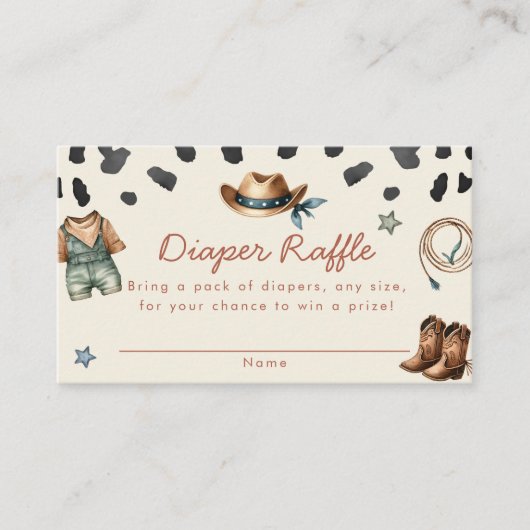小さなカウボーイの赤ちゃんシャワーおむつラッフルカード エンクロージャーカード (正面)