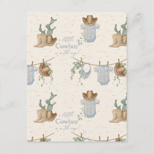 小さなカウボーイの赤ちゃんシャワーのゲーム エンクロージャーカード (裏面)