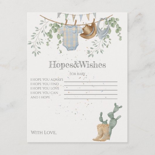 小さなカウボーイの赤ちゃんシャワーのゲーム エンクロージャーカード (正面)