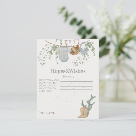 小さなカウボーイの赤ちゃんシャワーのゲーム エンクロージャーカード (スタンド正面)