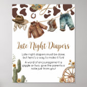 小さなカウボーイの赤ちゃんシャワー夜遅くのおむつ ポスター (正面)