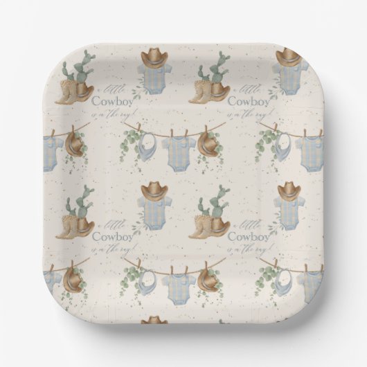 小さなカウボーイの赤ちゃんシャワー ペーパープレート (正面)