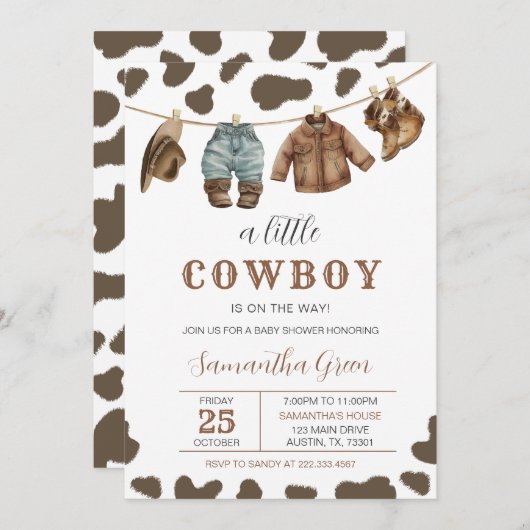 小さなカウボーイの赤ちゃんシャワー 招待状 (正面/裏面)