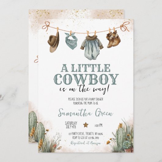 小さなカウボーイの赤ちゃんシャワー 招待状 (正面/裏面)