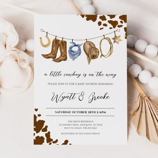 小さなカウボーイの赤ちゃんシャワー 招待状