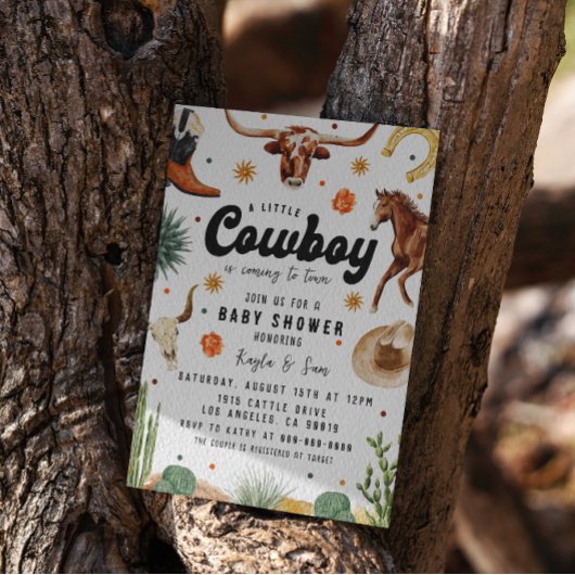 小さなカウボーイの赤ちゃんシャワー 招待状