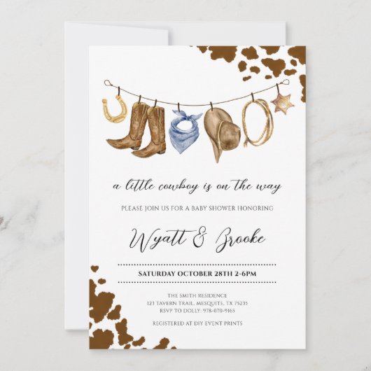 小さなカウボーイの赤ちゃんシャワー 招待状 (正面)